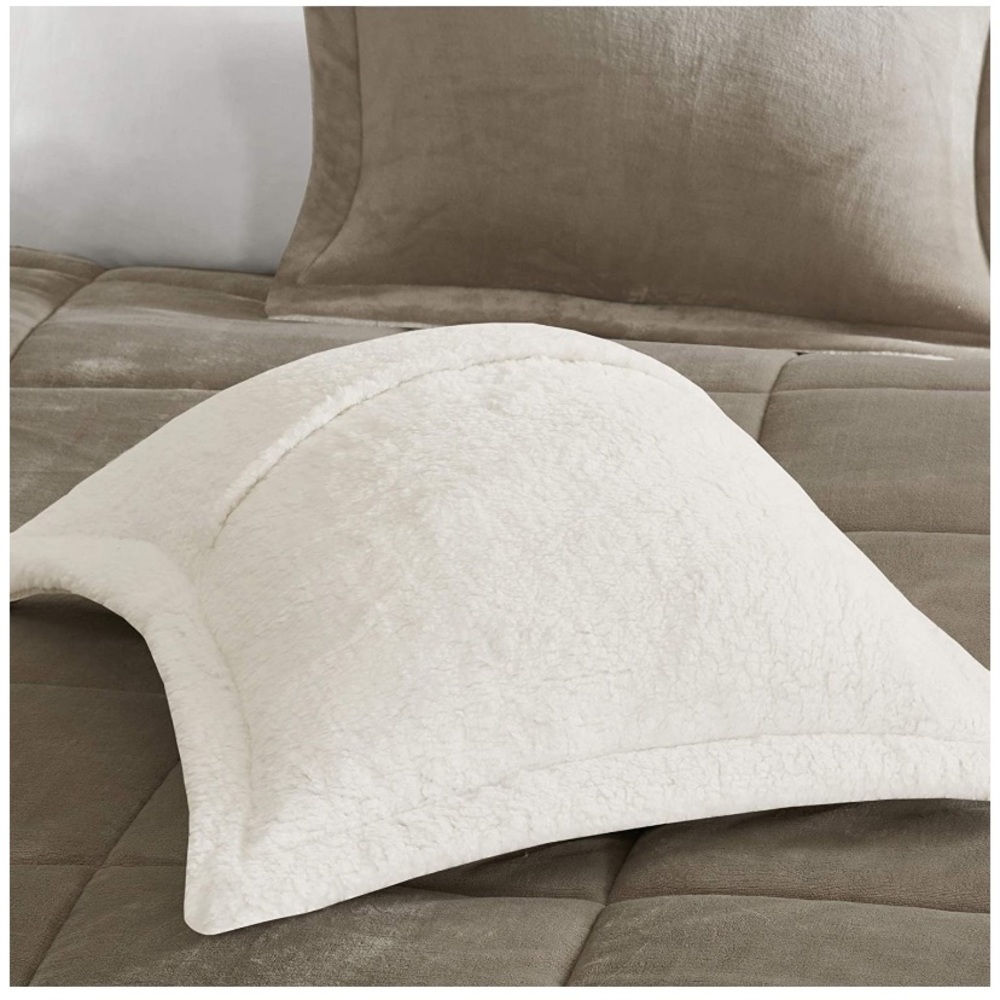 King Taupe Soft Plush Sherpa Comforter Sets - Picture 5 of 6